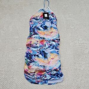 Fashion Nova Blue and Pink Sundress Mini Halter Sleeveless